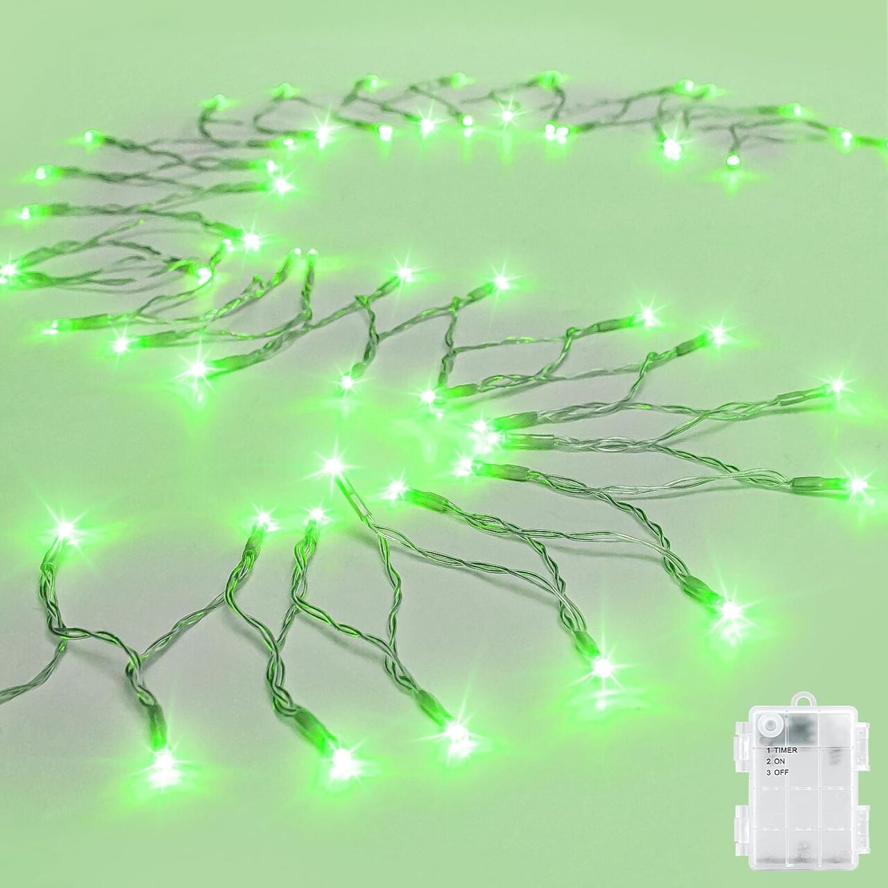 String Lights Outdoor Waterproof – 9.8ft, 30 LED, Green Battery Operated with Timer – Clear Wire for Indoor & Outdoor Christmas, Halloween, St. Patrick’s Day, Party, and Garden Décor (Green)